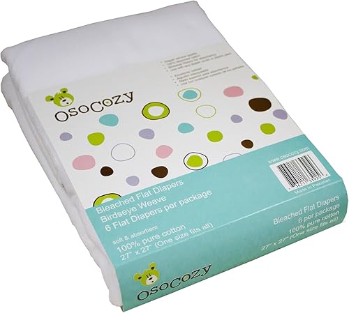 OsoCozy Pañales de tela plana blanqueados con diseño de seye, 27.2 x 26.8 in, pañales de tela plana de una capa hechos de algodón suave y duradero