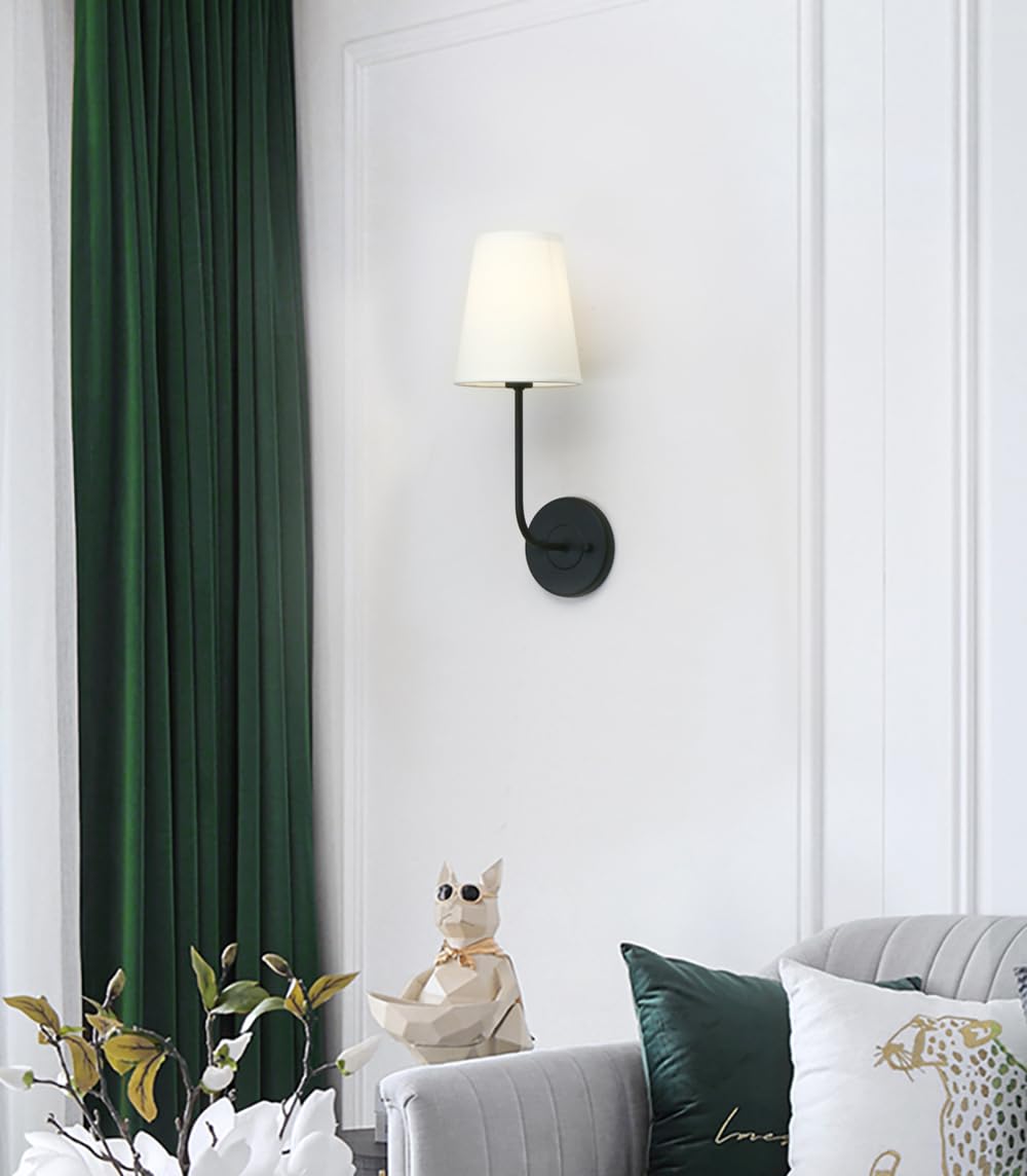 Yosoan Wandlampe Beige Trichter Stoffschirme Wandleuchte Einfache Moderne Mode Kreative Wandleuchte mit Stoffschirme (2 Stücke Schwarz Farbe)