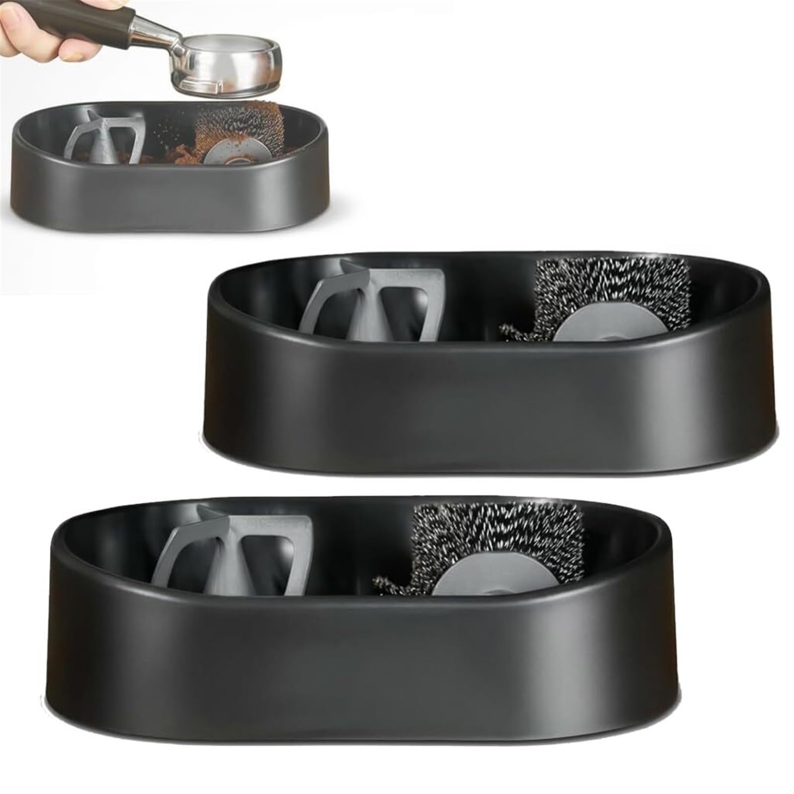 Zestaw do czyszczenia sitka do kawy 51/53/58 mm, uchwyt do czyszczenia espresso premium z precyzyjną szczotką do głębokiego czyszczenia i szczelną miską na fusy, narzędzia baristy do domu, kawiarni (2