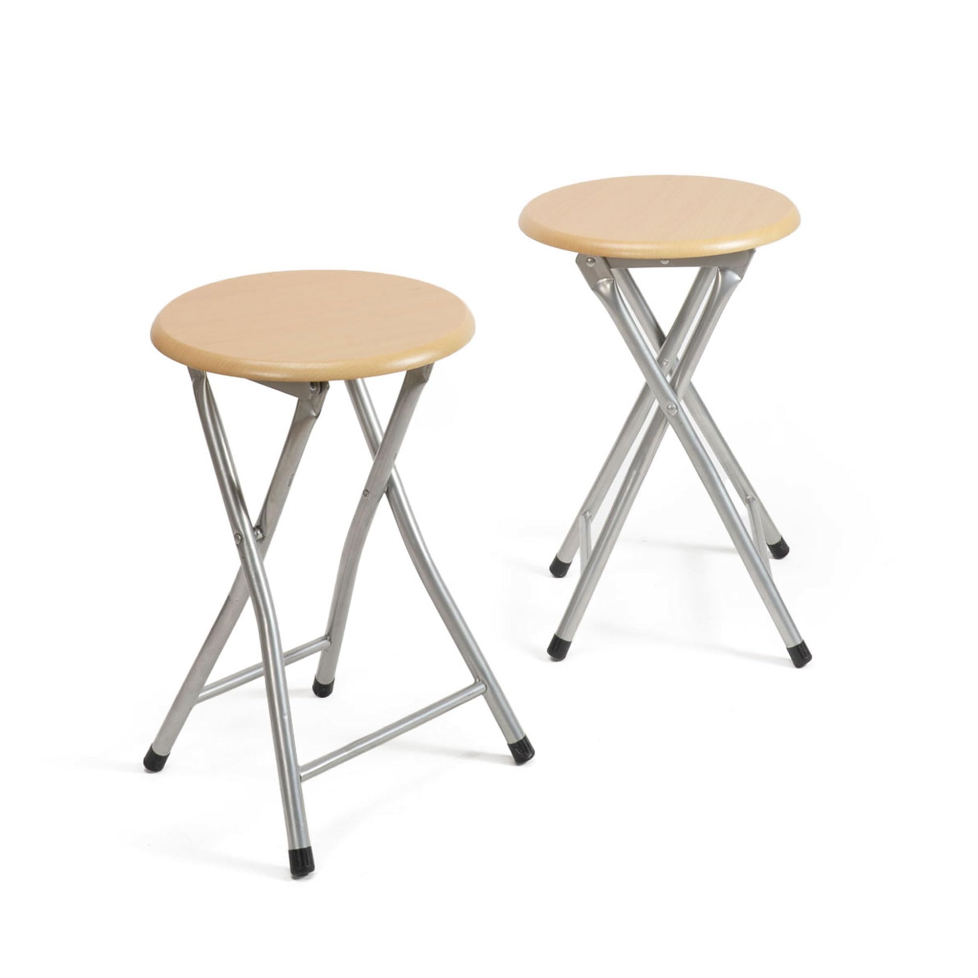 THE SECRET HOME Pack de 2 Taburetes Plegables de Madera y Metal - 30x45cm - Ideal para Cocina, Terraza o Jardín - Resistentes, Fáciles de Guardar y Limpiar - Color: Natural