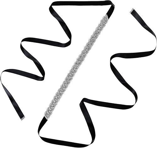 AWAYTR Bridal Rhinestone Wedding Belt - Silver Rhinestone Belts for Women Formal Evening Dress