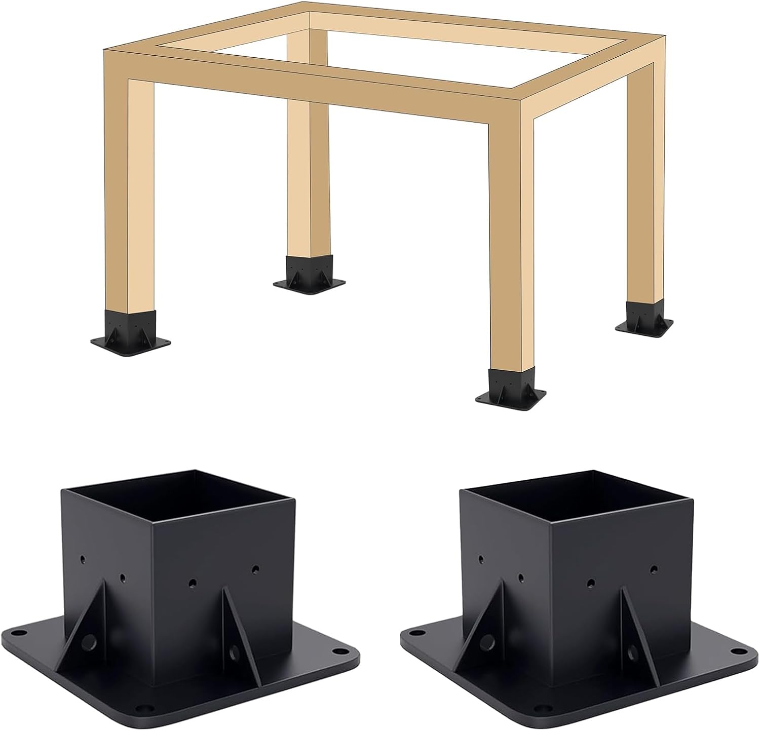Base Gazebo Kit, Pergola Bracket Kit 2 Pack, 4x4 Brackets for Pergola Corner (Actual: 3.63x3.63 Inch) Lumber (Black Base 2pcs)