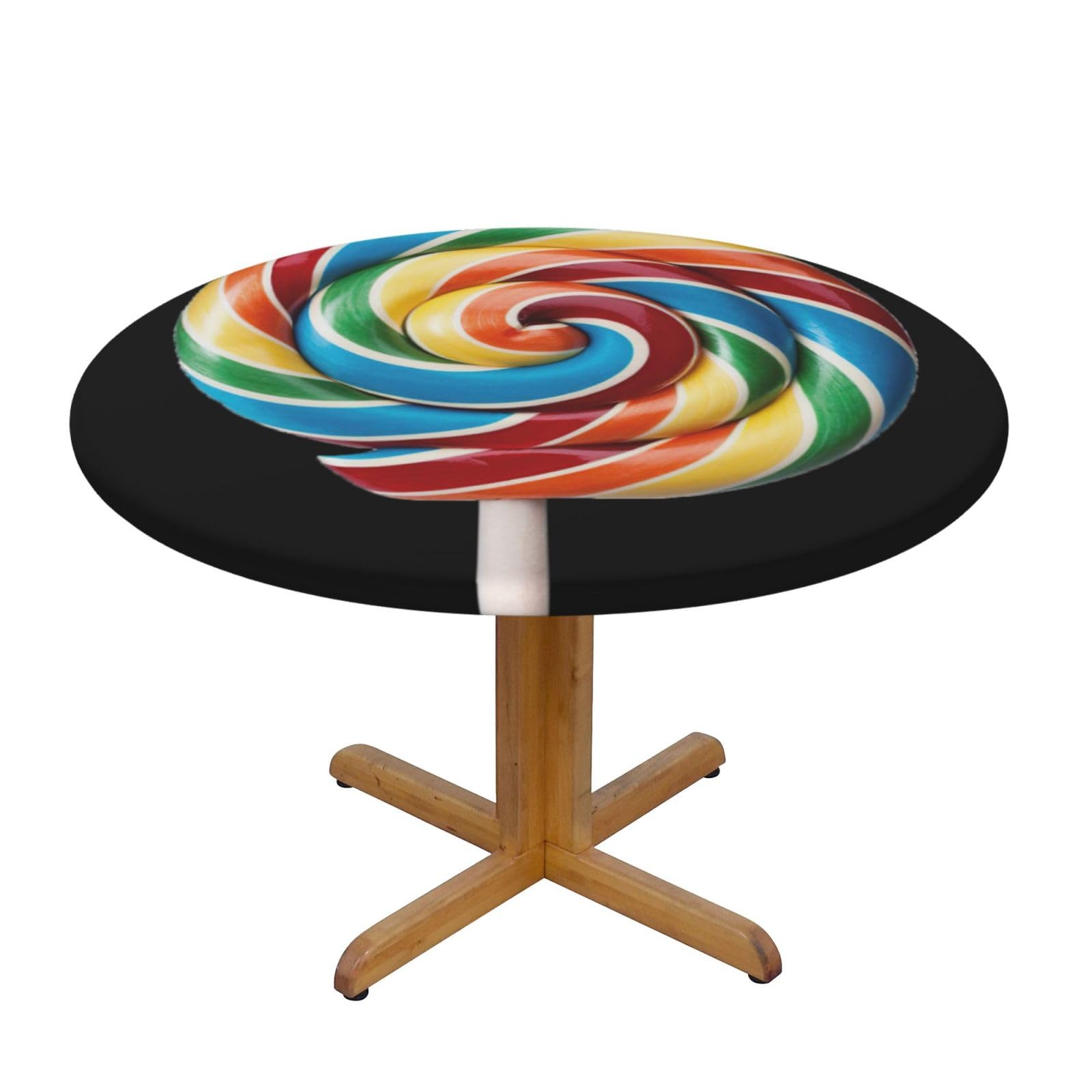 DUWAA Lollipop Print Oxford Fitted Table Cover For Patio Picnic, Waterproof Round Tablecloth For Home And Outdoor