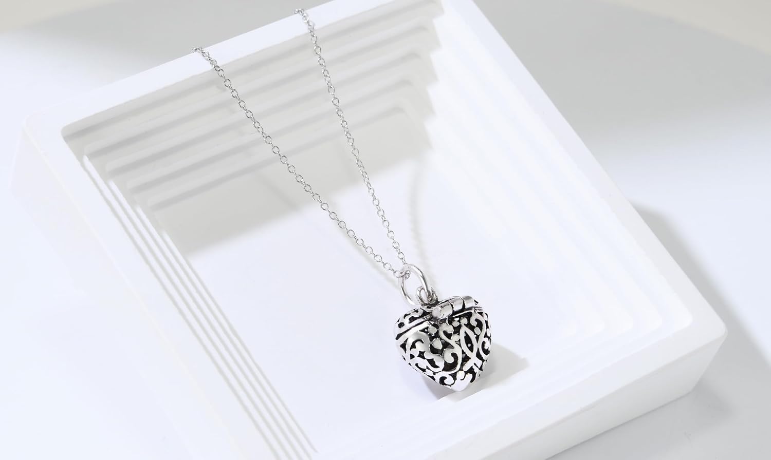 AeraVida Stunning Filigree Heart with Cross Prayer Box Locket Pendant Necklace