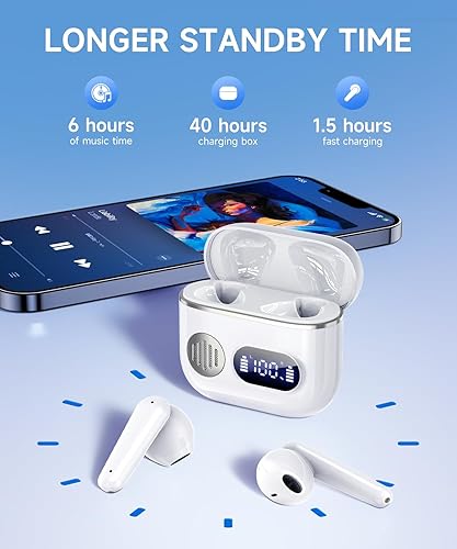 Miniatura 4 de YOUJI Auriculares inalámbricos, Bluetooth 5.3, 40 horas de reproducción, IPX6, impermeables, estéreo, auriculares intrauditivos, ruido estéreo,