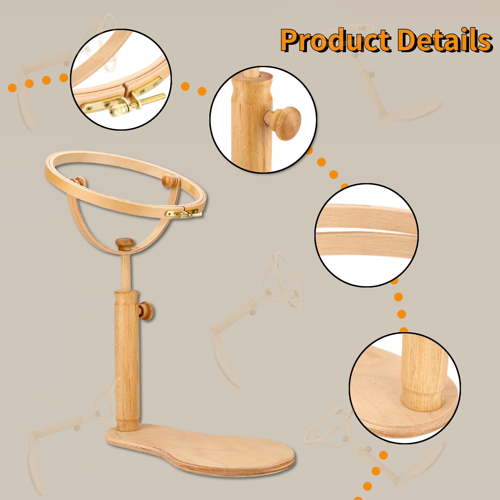 Embroidery Hoop Stand, 360 Adjustable Rotated Cross Stitch Stand, Wood Hands Embroidery Stand, Embroidery Hoop Holder for Needlepoint Sewing Craft