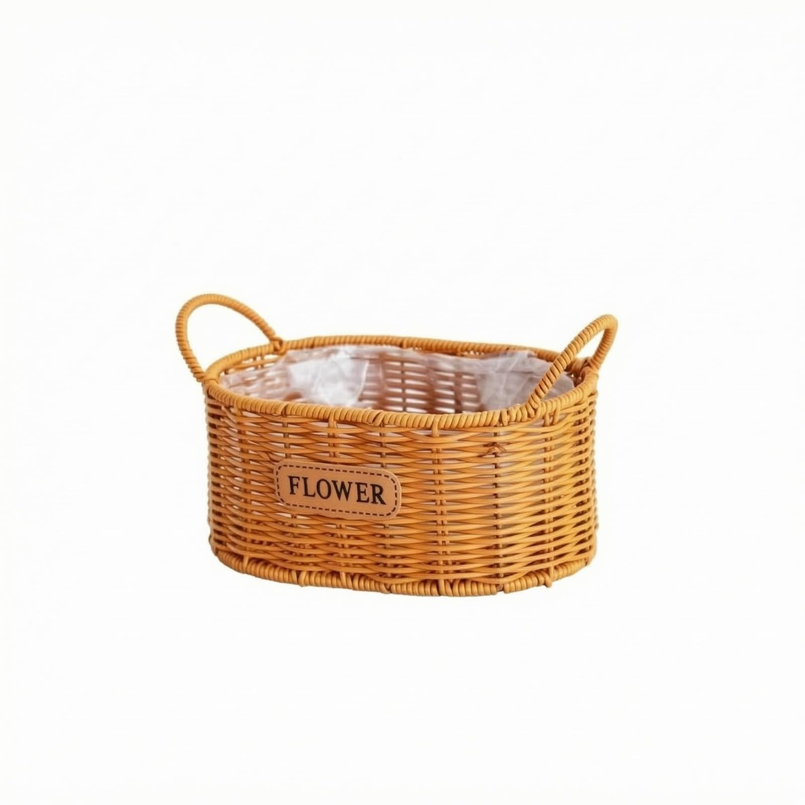 Arched Handles Rattan Woven Basket Stitched-Style Label Flower Basket Clear Liner Household Decor Oval, S | Home & Garden | Household Supplies & Cleaning | Home Organization-image-23