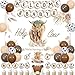 Brown Highland Cow Baby Shower Decorations for Boy, Holy Cow We are Having a Baby Backdrop Decor with Welcome Baby Print Banner Cake Topper, Farm Highland Cattle Baby Shower Party Supplies