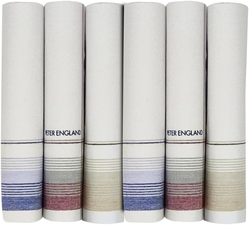 Men's Cotton Color Border Handkerchief (Pack Of 6) Beige,Blue & Maroon