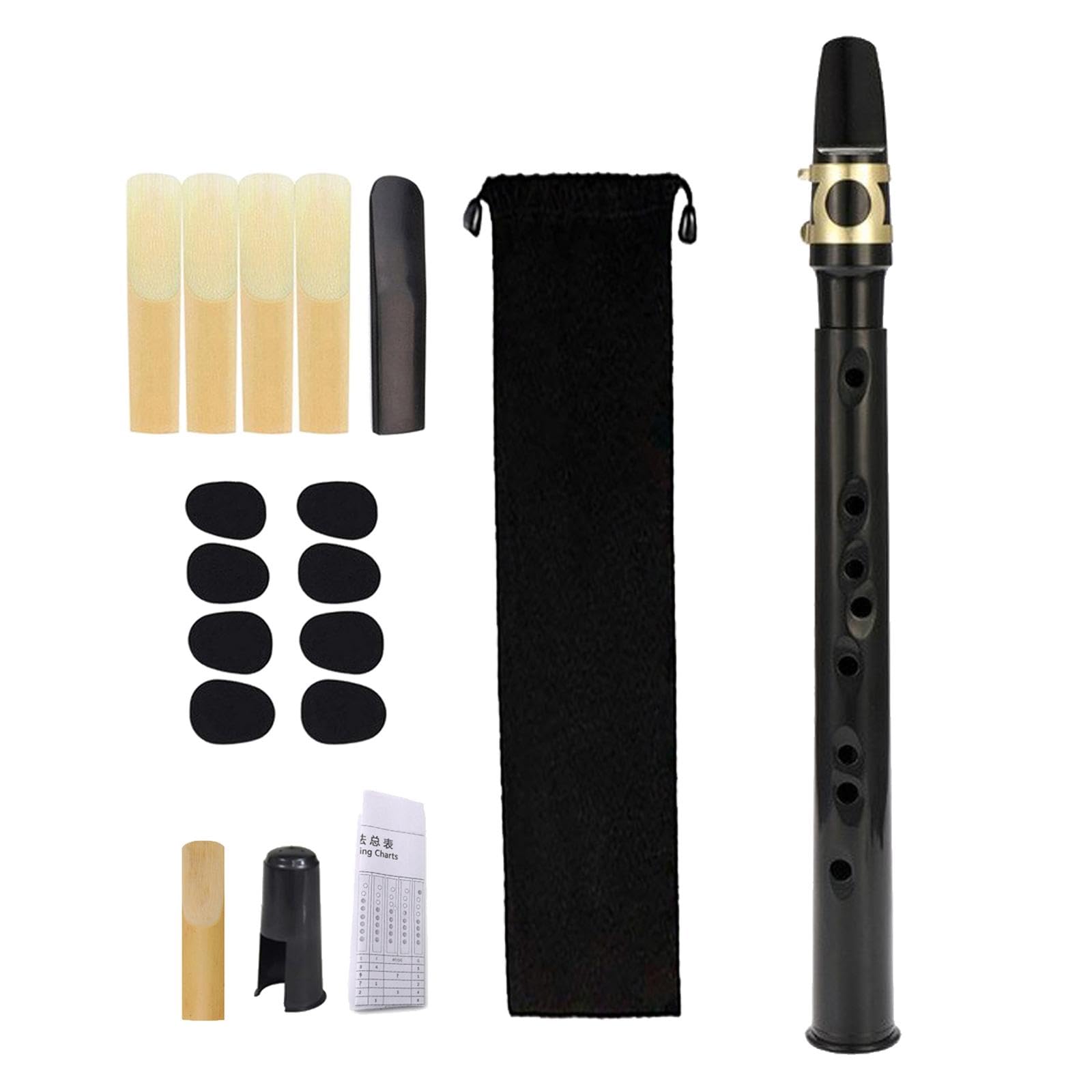 Perfeclan Mini-Taschensaxophon, Holzblasinstrument mit Mundstück, Rohrblättern, Tragetasche für Instrumentenspieler, Kinder, Anfänger, Amateure, Schwarz