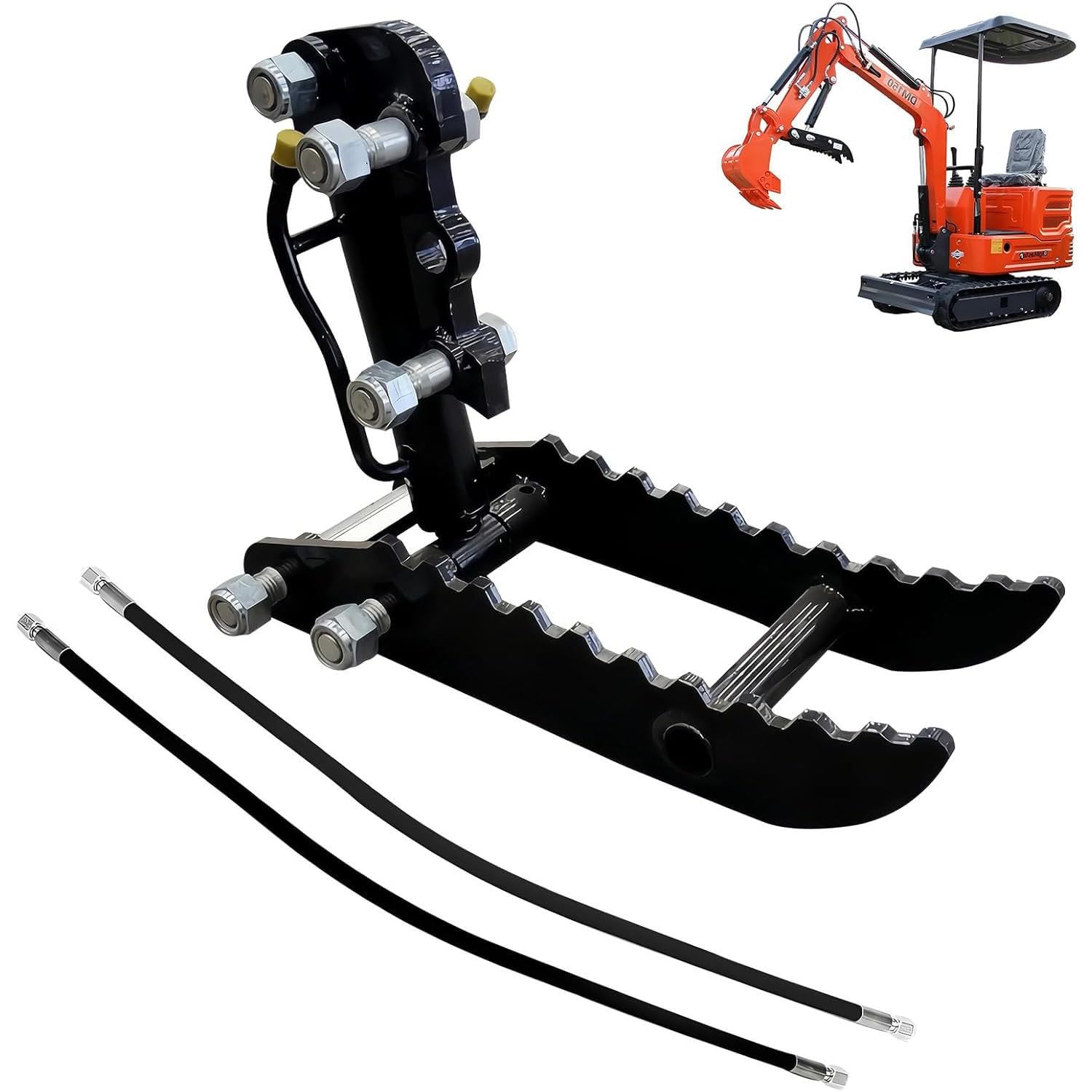 ByBoDi Mini Excavators Hydraulic Thumb Clip, Metal Grab Thumb Clip fits for 0.8-2Ton Small Digger, with 2*M14 Hoses and Screws, Mini Excavators Hydraulic Thumb Clip Threeholethumbclip