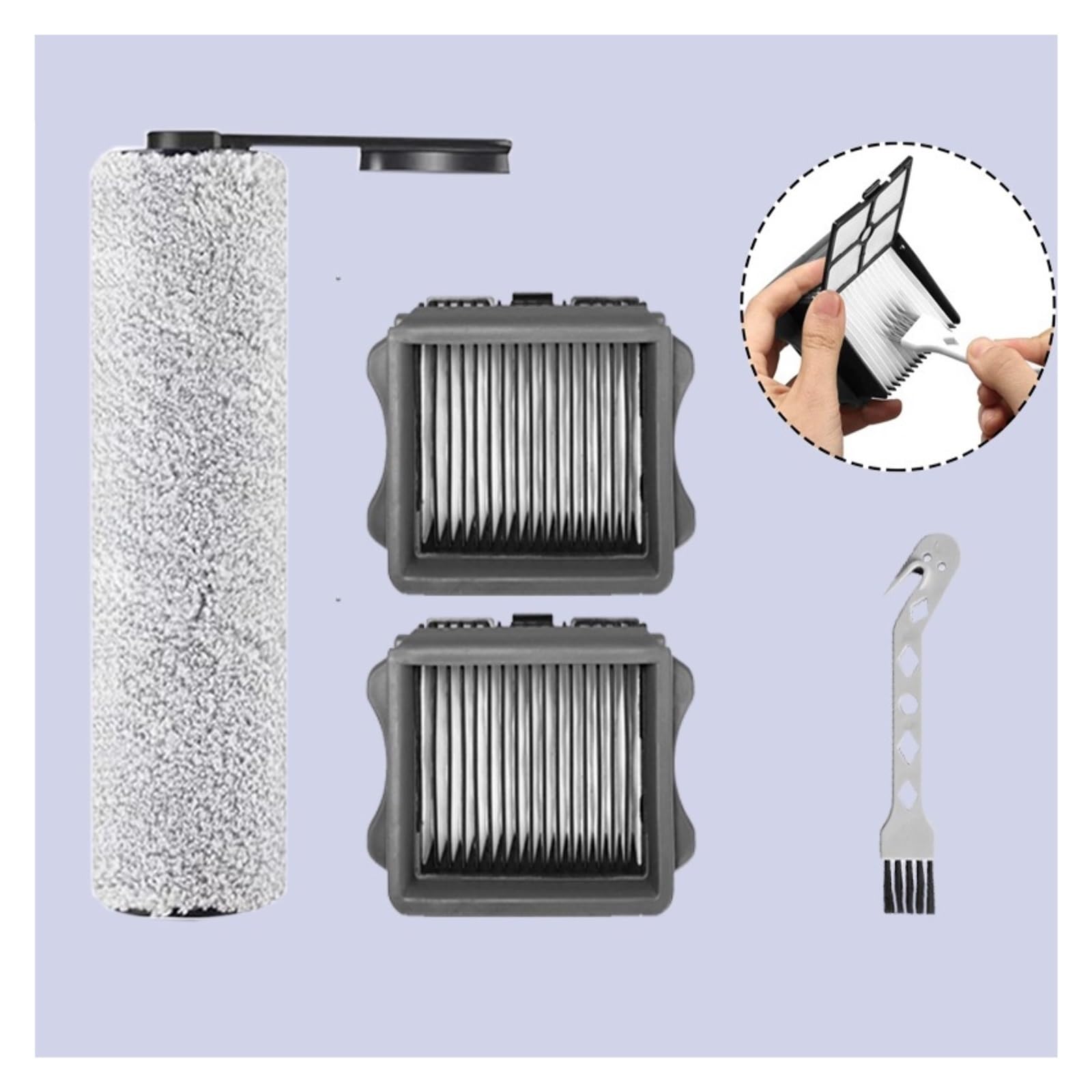 Vervangende borstelroller en stofzuigerfilter voor Tineco FLOOR ONE S5 STEAM accu-nat-droogstofzuiger (2 borstelrollen 2 HEPA-filters