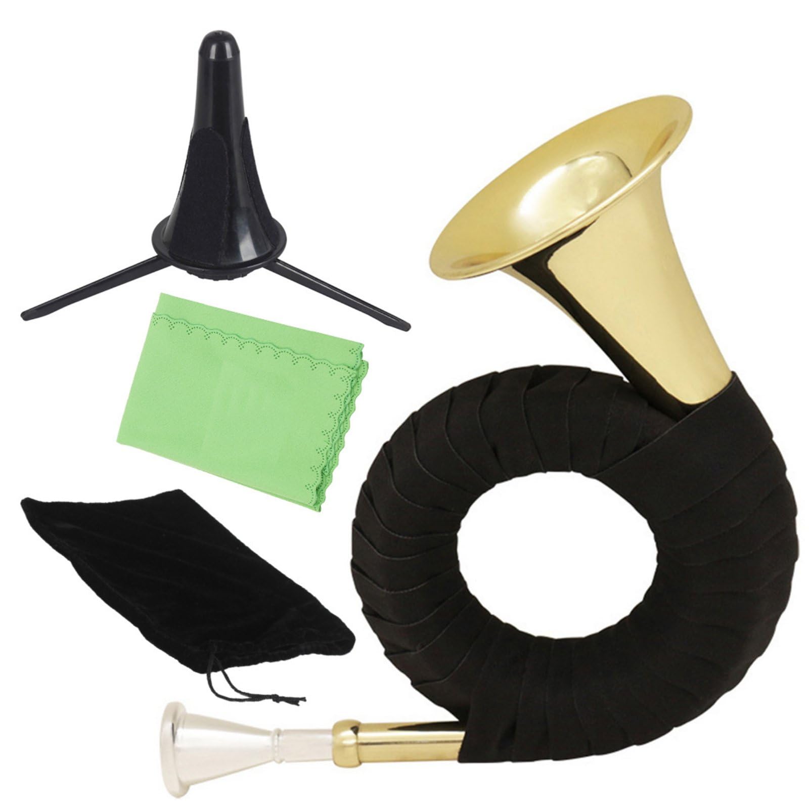 predolo Corno Francese Mini in Ottone Bb Corno Strumento Banda Orchestrale Studio Compatto Corpo in Ottone Finitura Timbro Chiaro con Supporto E Panno Adatto