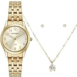 Mondaine Kit Relógio Feminino Clássico Dourado Com Semijoias