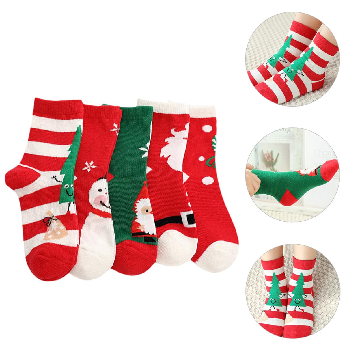 Garneck 5pares Medias de Navidad Calcetines de Algodón Cálidos para Medias Navideñas de Dibujos Animados de Navidad para Usar Fiestas