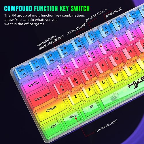 Teclado Transparente V700T de 61 Teclas Ergonómico con Cable USB para PC Windows 6