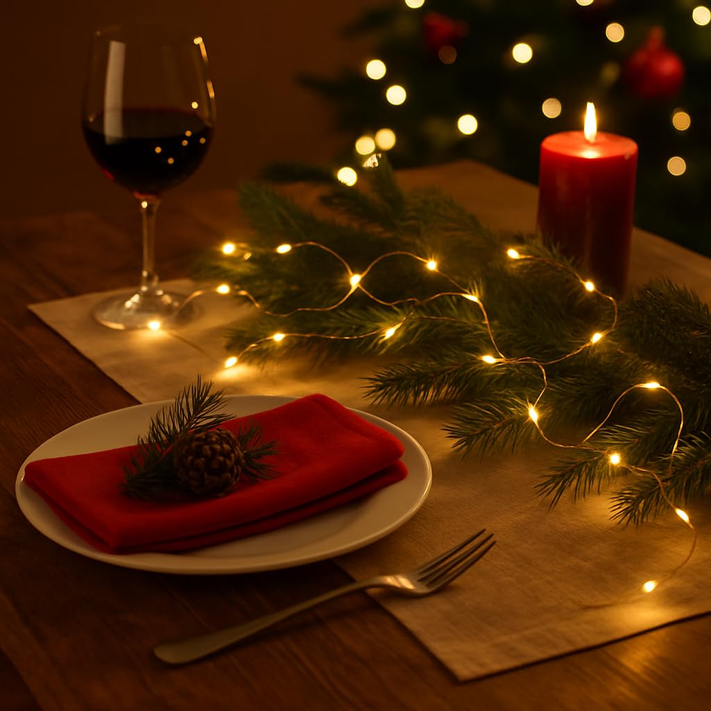 Talking Tables Battery Operated Led String Lights for Indoor use with Gold Wire Christmas Table Decorations, Wedding, Valentine's Day, Engagement Party, Xmas 60 Bulbs 3m