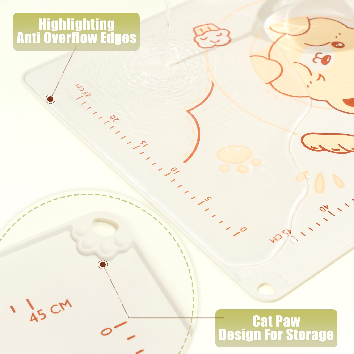 QELEG Antihaft-Silikon-Backmatte, 61 x 40,6 cm, rutschfeste Gebäckmatten, wiederverwendbar, Silikon, Teigmatte mit Messern und Kantenhöhe, Beige