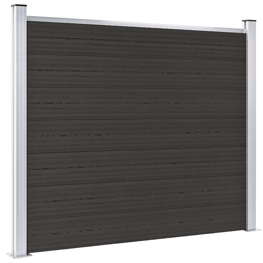 Zaunelement WPC Gartenzaun 180x146 cm Schwarz mit Aluminiumprofil, Sichtschutz, wetterfest, langlebig, für Terrasse, Balkon, Vorgarten, privatsphäre und Sicherheit