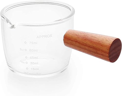 Vaso de chupito de espresso, 2.5 fl oz, boquilla individual, accesorios de taza medidora de espresso con mango de madera para barista, leche, café, disponible en Yaxa Venezuela