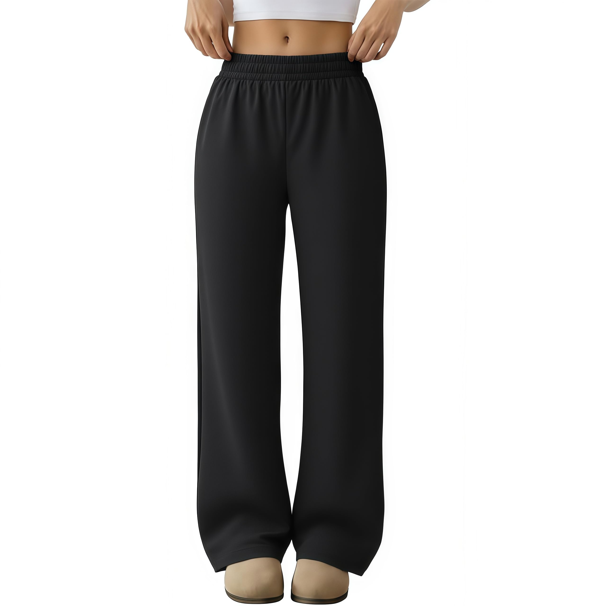 Alleen Jogginghose Damen Sporthose Lang Freizeithose Baumwolle Yogahose High Waist Fitness Trainingshose Weites Bein Sweatpants mit Elastischem Bund und Taschen