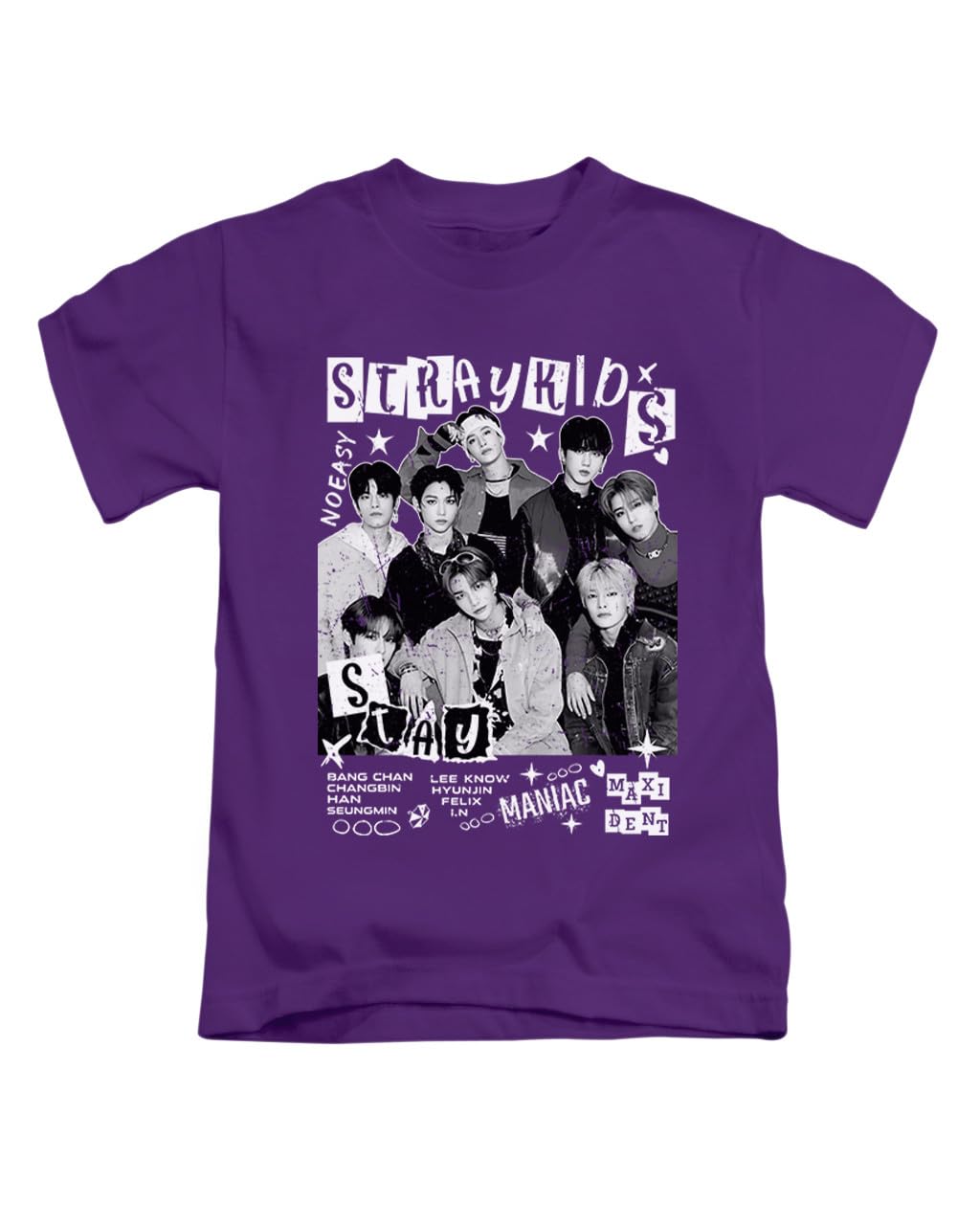 Kids pop Stray, Iconic Icons Trendy Cool Korean k Fun Cute Felix lee Bang Tee T-Shirt Funny Unisex T Shirt Top Purple