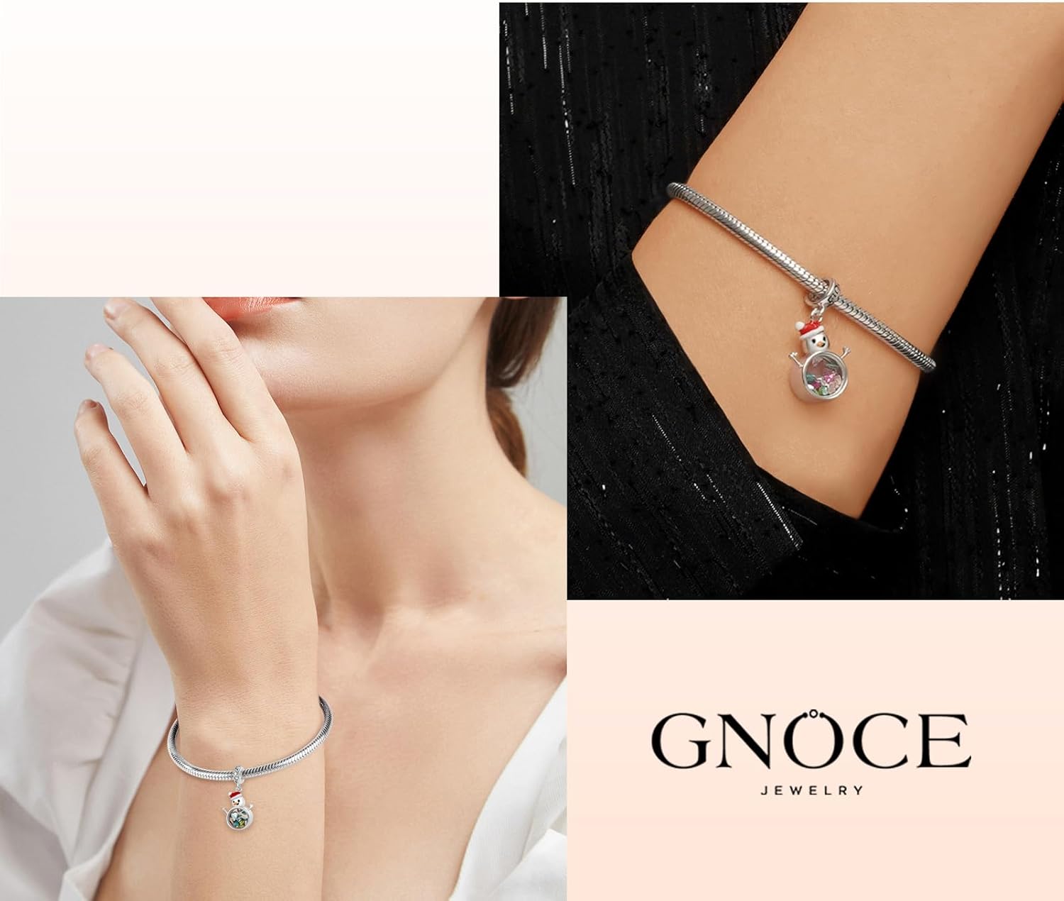 GNOCE Christmas Transparent Snowman Pendant Dangle Charm Sterling Silver Christmas Charm Fit Bracelet/Necklace for Women Wife/Jewelry Gift - Image 3