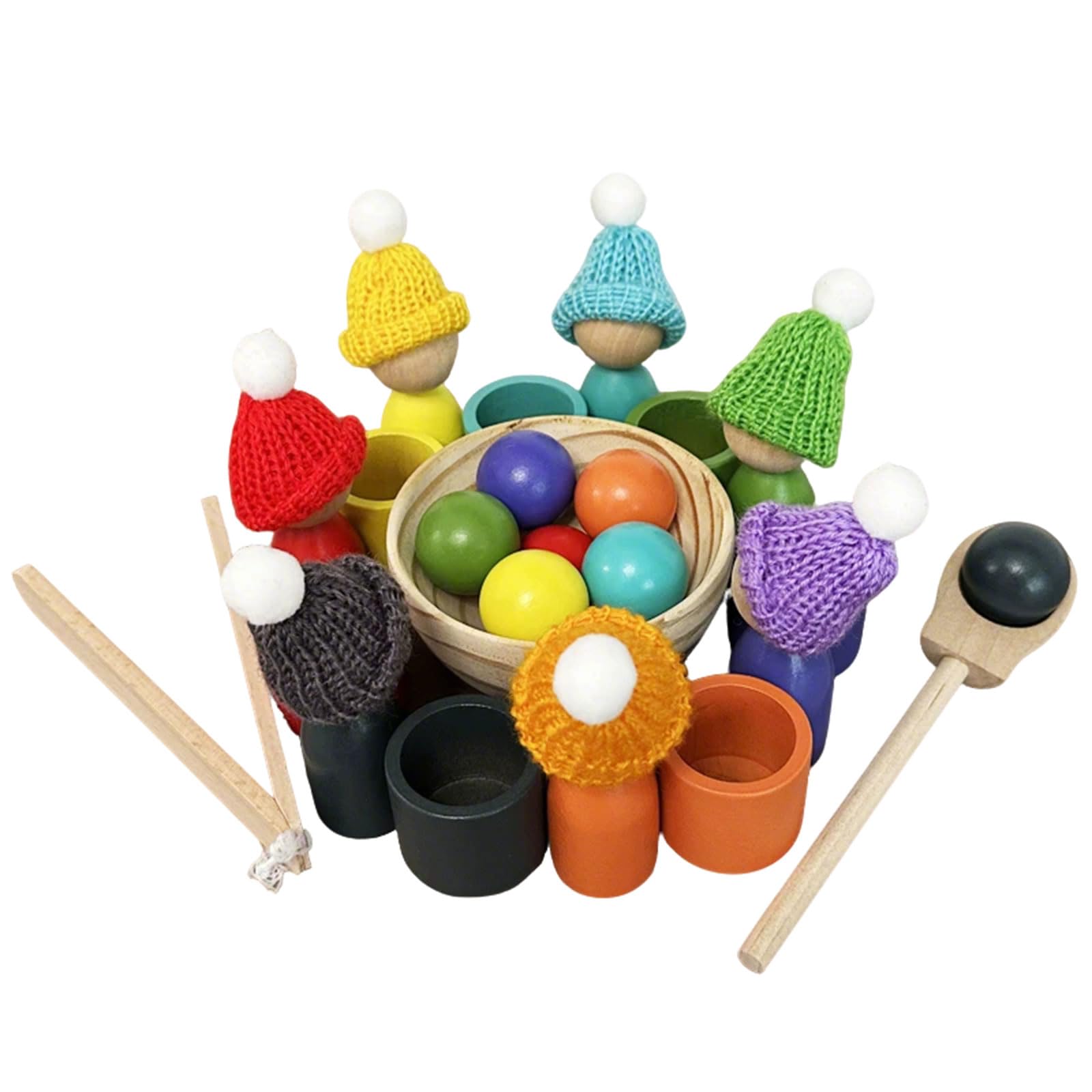 ttnmrc Montessori Wooden Rainbow Color Sorting Cups Game