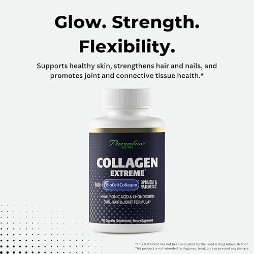 Miniatura 4 de Paradise Herbs Colágeno extremo con colágeno Biocelle, ácido hiaurónico y Nature's C, para un cabello, piel y articulaciones saludables, 120 cápsulas
