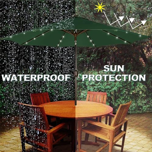 Image of Blissun 9 ft Solar Umbrella, 32 LED Lighted Patio Umbrella, Table Market Umbrella, Outdoor Umbrella for Garden, Deck, Backyard, Pool and Beach (Dark Green)
