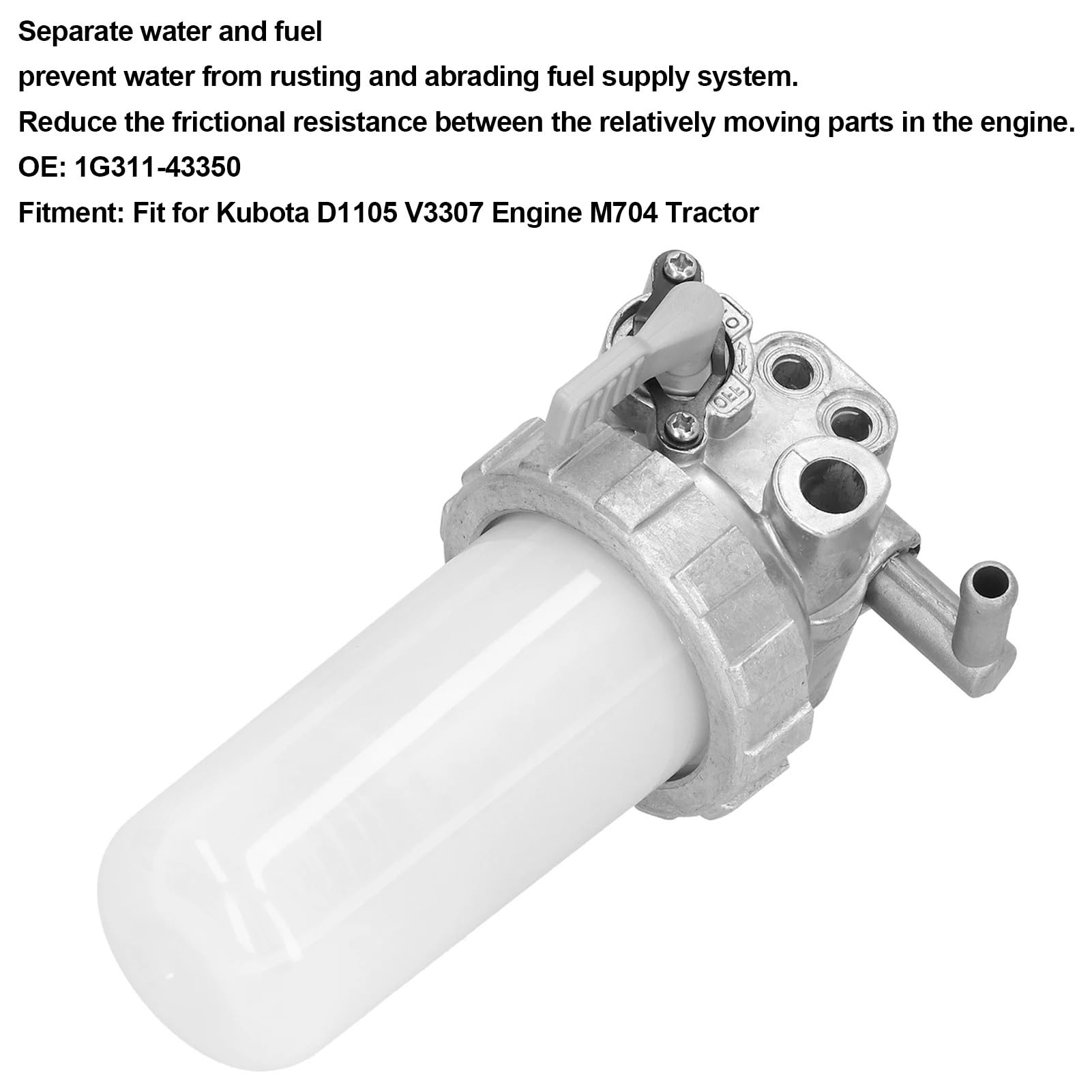Filtro de gasolina Filtro separador de agua Conjunto separador de agua de filtro de combustible 1G311-43350 apto para Tractor Kubota D1105 V3307 motor M704