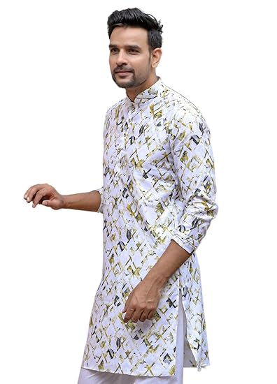 Men's Ethnic Full-Sleeve Printed Kurta - Traditional Indian Wear for Festive and Casual Occasions - Comfortable Cotton Blend - Multicolor