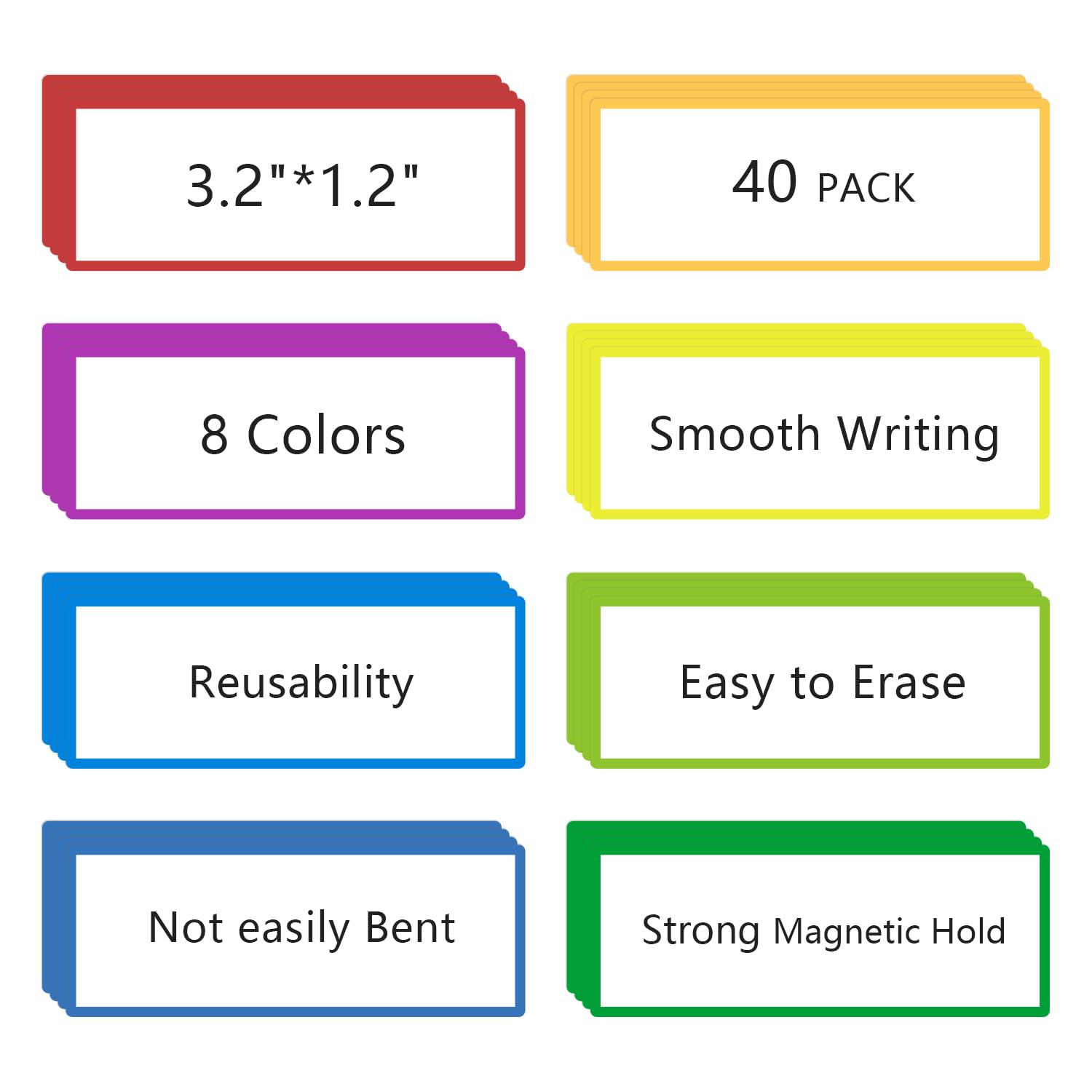 TOTiyea 40 Pack Magnetic Dry Erase Labels, 3.2"x1.2", Magnetic Name Tags for Classroom School Bus Lockers, Reusable Write On Magnets for Whiteboards,