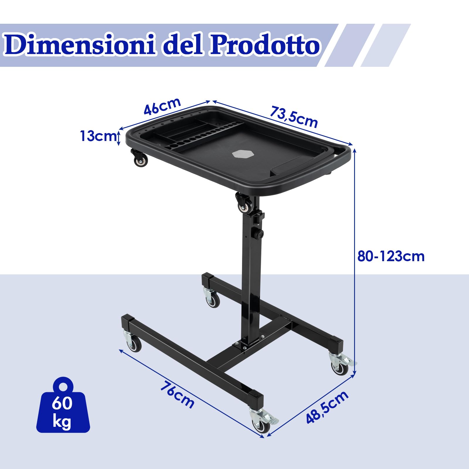 GYMAX Vassoio Portautensili Rotante, Tavolo da Lavoro 2 in 1 e Carrello Portautensili con Ruote, Vassoi Magnetici per Parti, Carrello Portautensili con Altezza Regolabile, Stazione di Lavoro