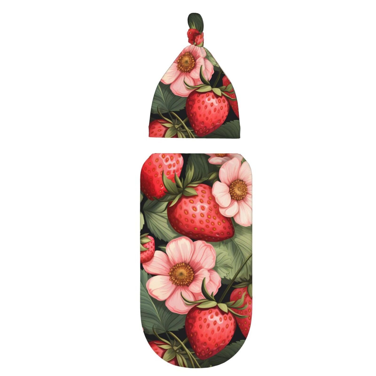 3D Truskawkowy koc i czapka dla noworodków, przytulny szal dla niemowląt, malucha, komfort, 29 x 53 cm