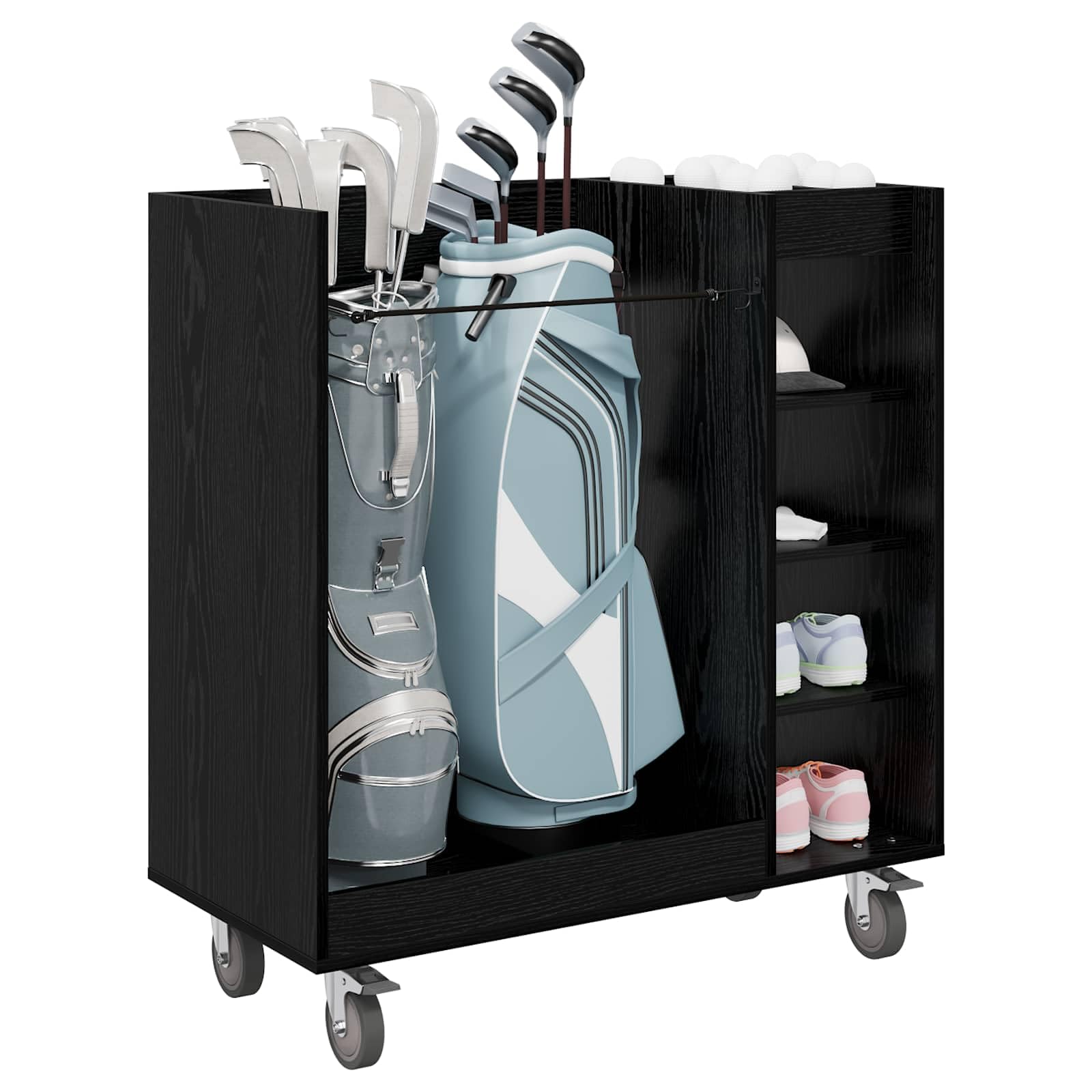 Vidaxl Golf Cabinet With Wheel Plain Oak 90 X 45 X 98 Cm Black