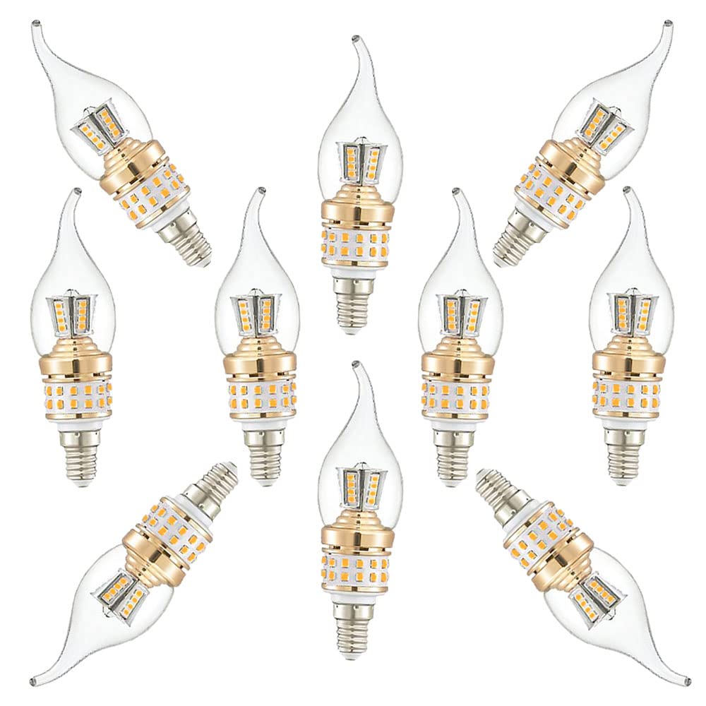 Lot de 10 ampoules LED E14 petite ampoule à vis 8 W ZHIYUE chaud 3000K, 800lm lumière Non Dimmable luxe moderne lustre ampoule forme de flamme AC 240 V, petite vis Edison SES LED lampe de maïs