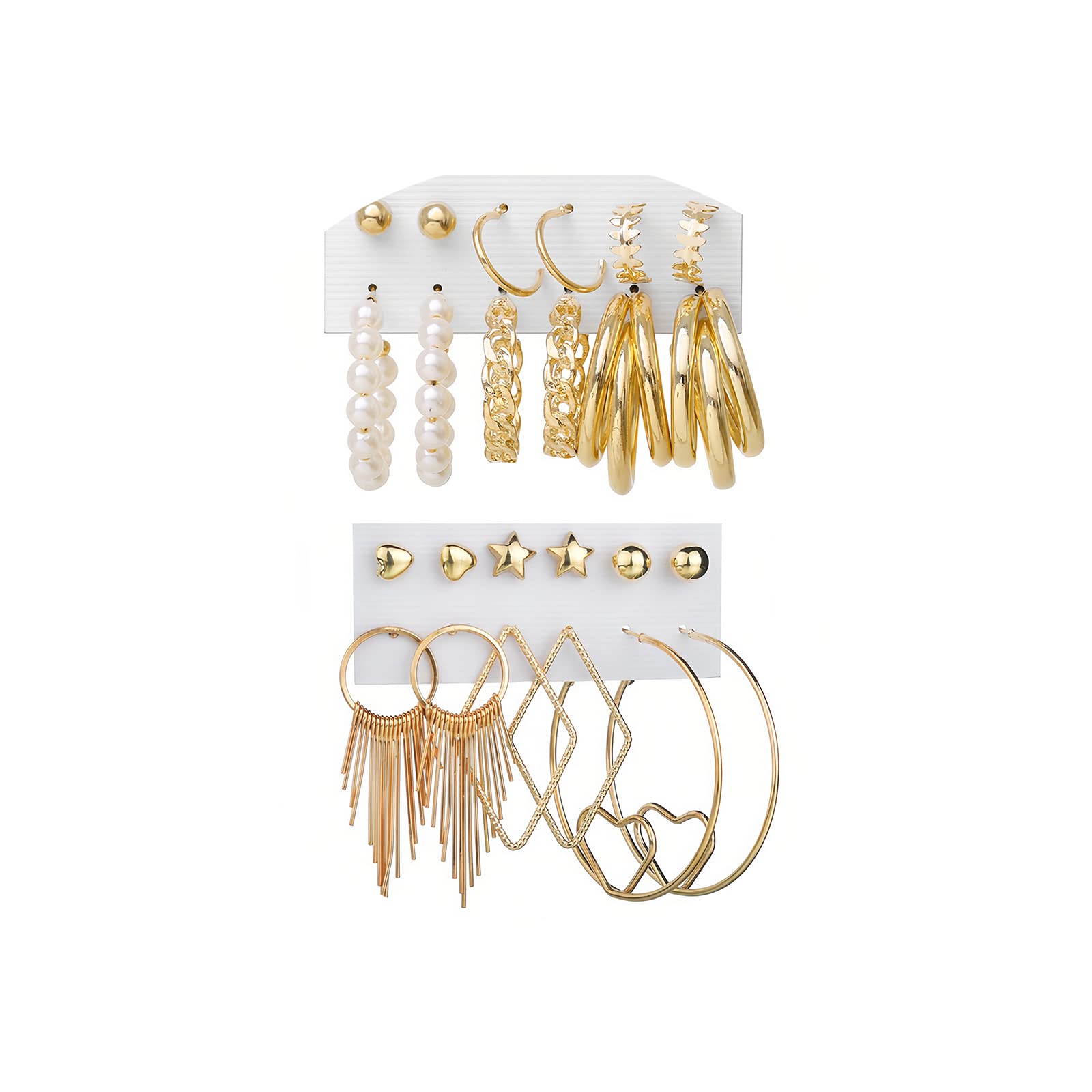 Atiptu12 Pairs Chunky Gold Hoop Earrings Set for Women Teen Girls Fashion Pearl Chain Earrings Butterfly Love Heart Tassel Snake Earrings Set Gold Stud Drop Dangle Earrings Multipack Statement Earring Packs