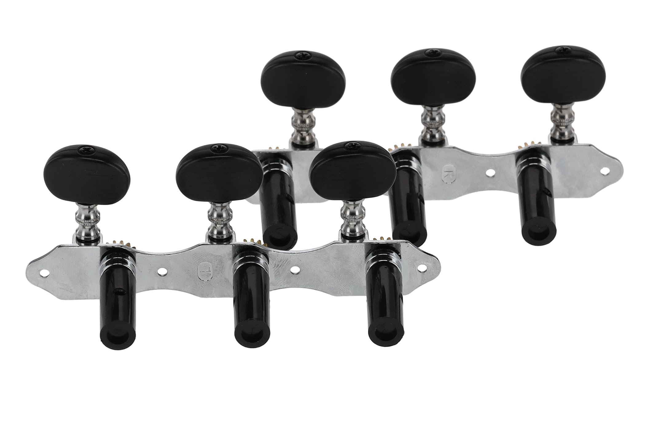 GEWA Meccanica per chitarra classica - Albero in nylon Ø 9,5 mm nero - Distanza tra gli alberi 35 mm - Manopole in acrilico avvitate - Set cromato lucido - senza Lyra