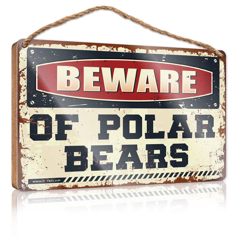 DTHA Restroom Sign Funny Beware Of Polar Bears Wooden Sign Room Accessories For Men The Room Decorations(15X28CM)