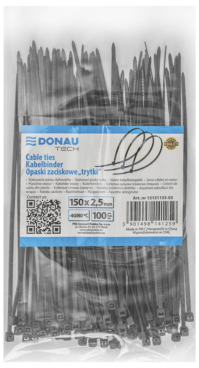 DONAU TECH Fascette stringicavo autobloccanti/Elettricista/150 x 2,5mm/100 pezzi/Resistente a UV/Resistente allatemperature/Resistenza alla rottura/Nere/Giardinaggio/Interno ed Esterno - 2