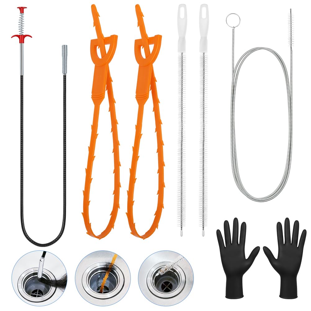 7 Pezzi Kit per Pulizia Degli Scarichi, Stura Lavandino Professionale, Riutilizzabile Spazzola Pulizia Tubi, Molla Sturatubi Spirali per Cucine Bagno Toilette Lavandino Fognature