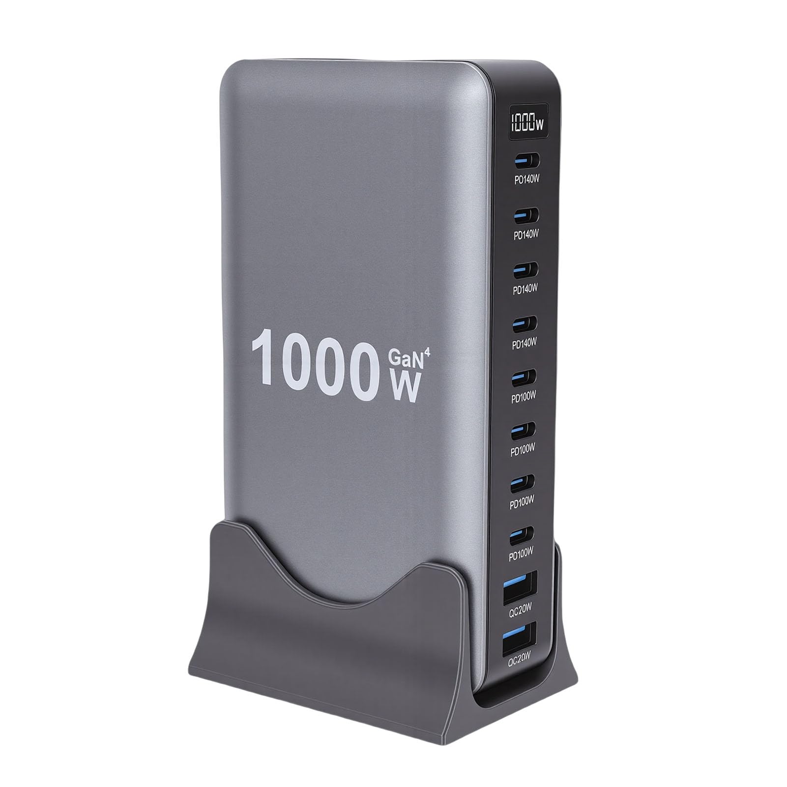 Stazione di Ricarica USB C da 1000 W Stazione di Ricarica Tipo C USB 10 Porte GaN III Pro Hub Rapida PD PPS da 140 W con Indicatori LED (Spina europea)