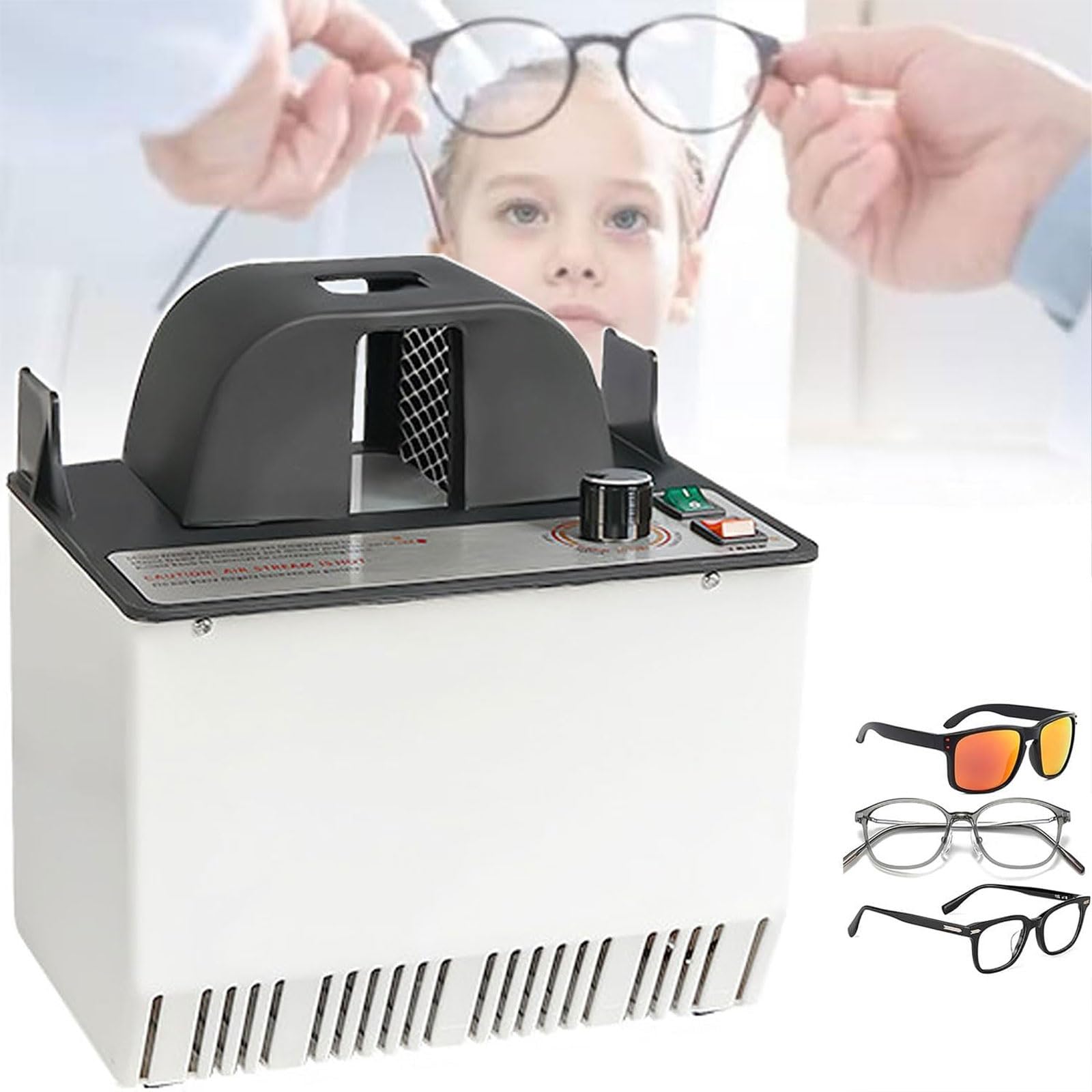 Calentador de marco de gafas con ajustes de temperatura ajustables y capucha, herramienta profesional para dar forma y reparar gafas