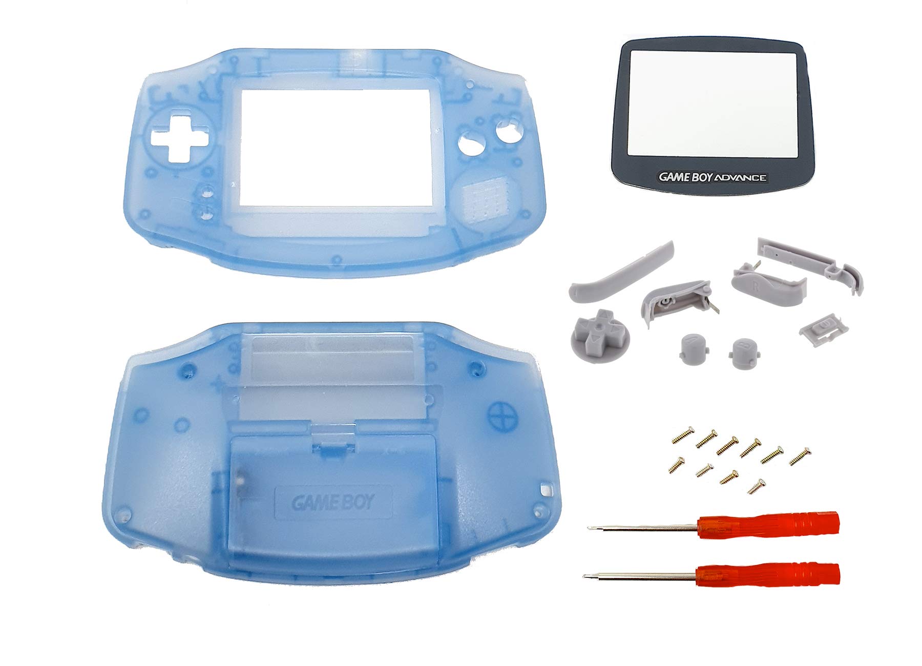 THE TECH DOCTOR Replacement Gameboy Advance Complete Shell Housing Case, Screen Lens & Buttons for Nintendo Gameboy Advance - Professional Repair Kit Including Tools (Luminous Glow Blue)