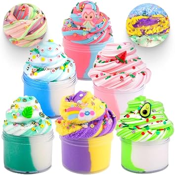 6 Pack Slime Kit of Butter & Cloud Slime, Premade Crunchy Putty with Various Slime Add-ins for Kids Toy, Party Favors for Girls Boys