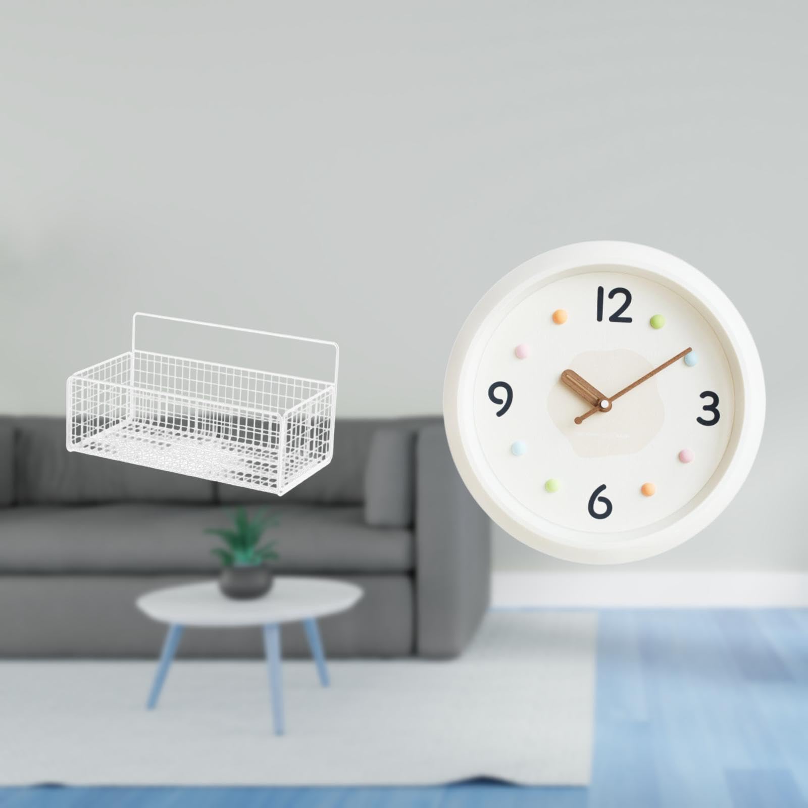 modern floating wall organizer basket with large numerals quiet clock for kitchen bathroom living room office study room decor