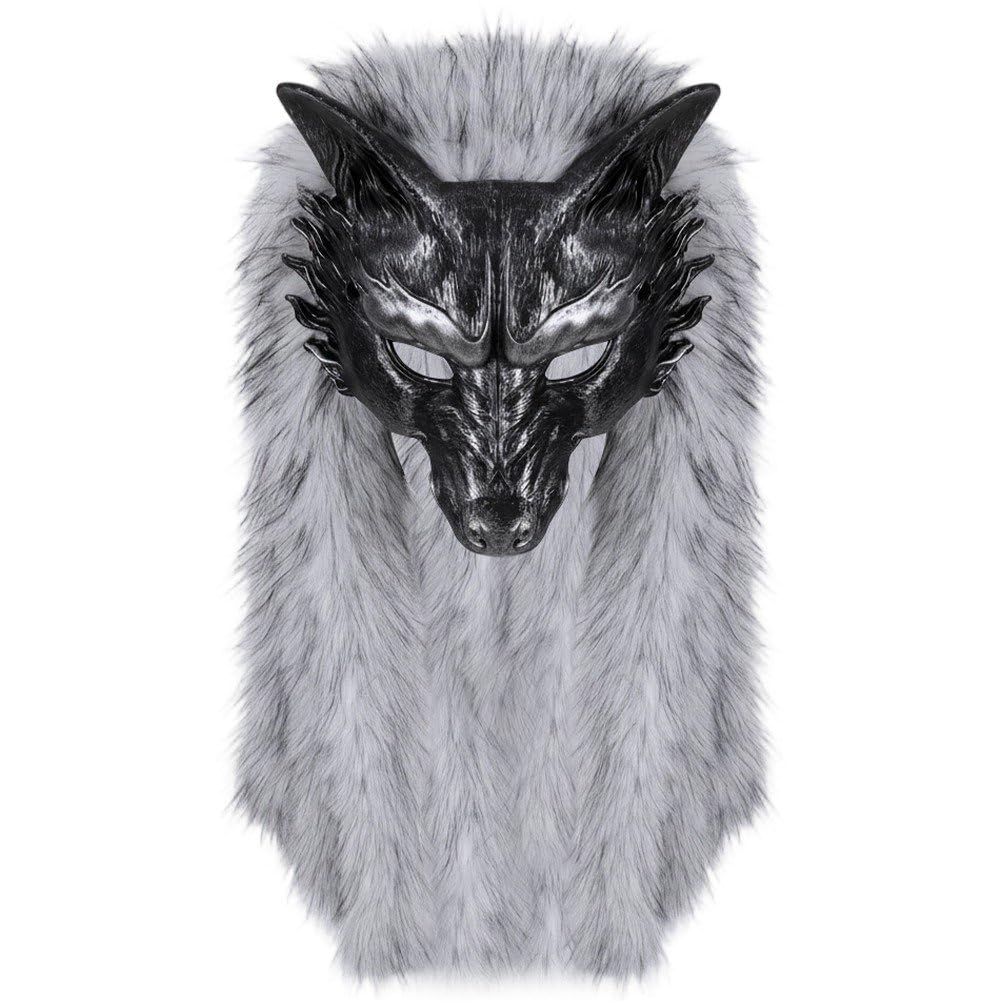 Brxmpn Viking Werewolf Mask Scary Face Mask Plush Costume Mask for Halloween Themed Parties Carnival Costume Fancy Dress