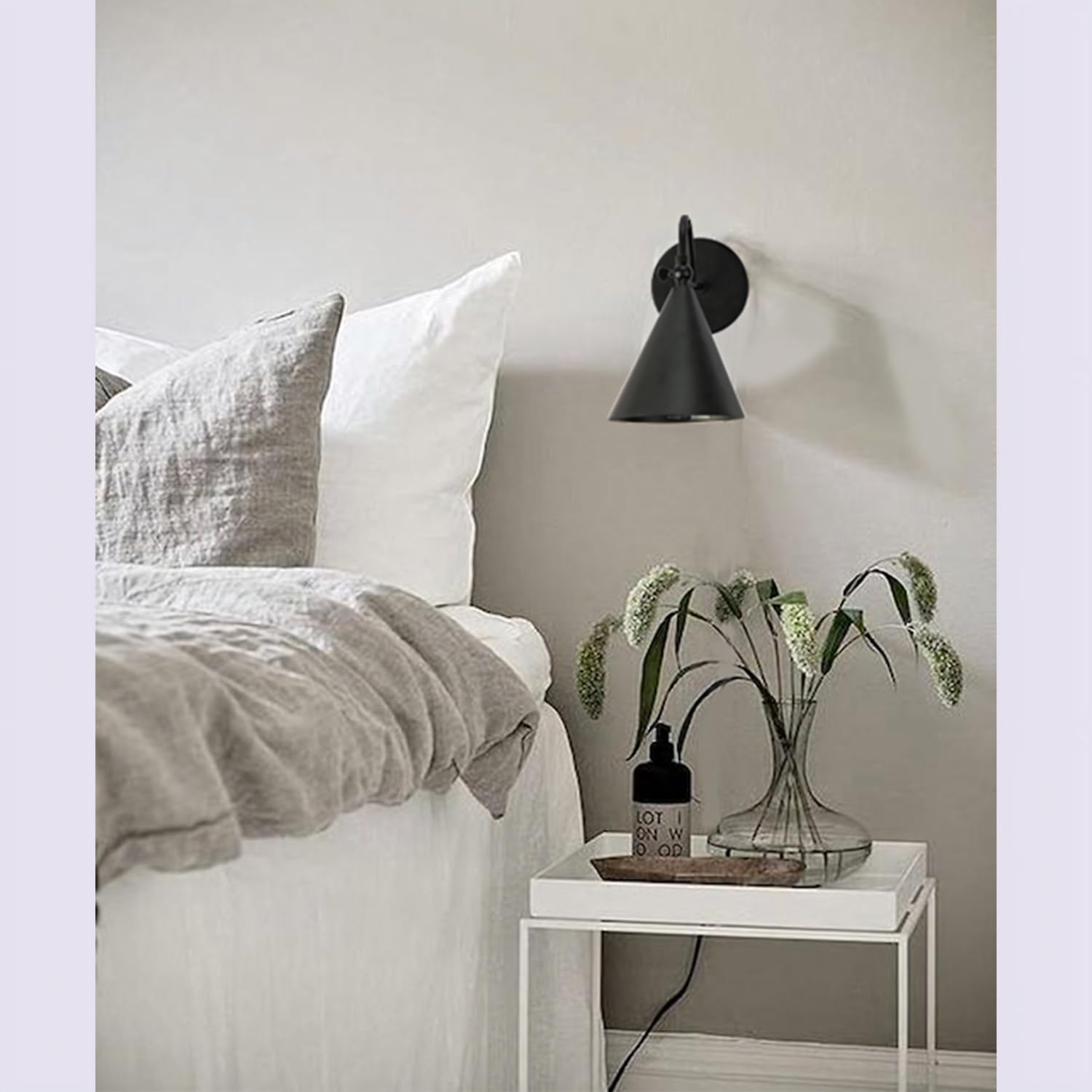 Modern Soft Black Wall Sconces with Movable Metal Shape, Goose Neck Style Metal Bedside Lamp Wall Light Fixture, Room Decor Picture Light, Bedroom Decor Reading Light, Wall lamp for Bathroom