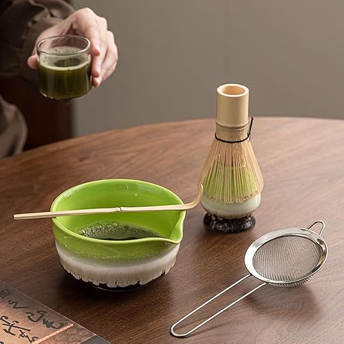 Miniatura 8 de Juego de batidor de matcha con cuenco, tamiz y soporte, 6 piezas, kit tradicional de ceremonia de té de bambú japonés para auténtica preparación de